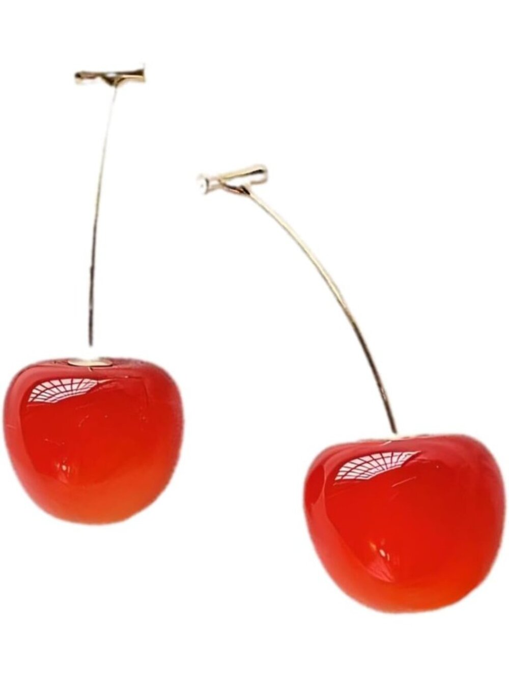 Cute Dangle Cherry Earrings, 925 Sterling Silver with Red Enamel & Crystals